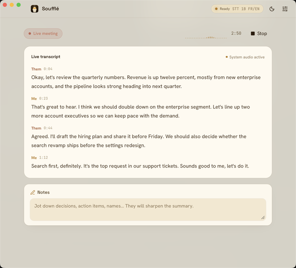 Soufflé : transcrire en local sur macOS (et apprendre Rust en chemin)